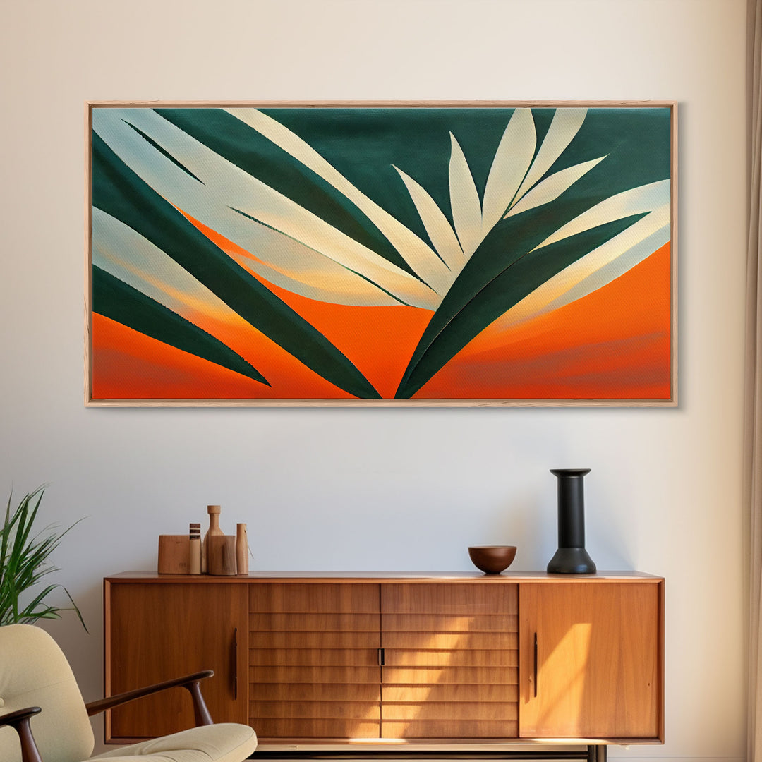 Vintage Style Art Deco Palm Leaf, Framed Canvas Print, Framed Art, Wall Decor, Palm Tree, Tropical Art, Mindcentury Art Deco Style