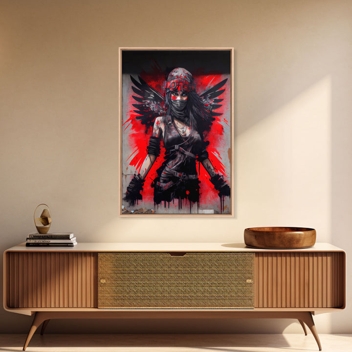 Graffiti angel art, framed canvas print, urban art