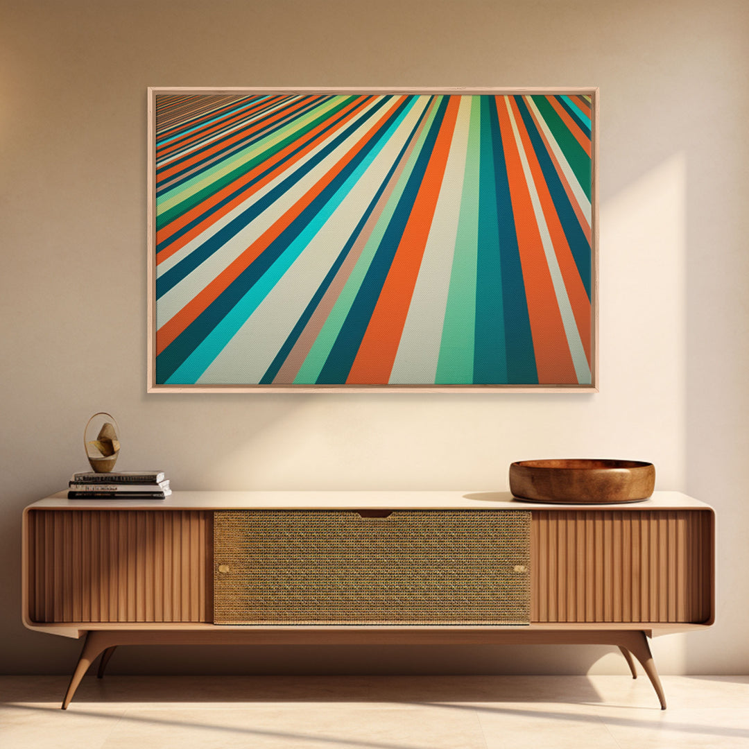 Mid Century Wall Art Canvas Print Teal Orange Olive Green and Brown Decor Large Wall Art for Home Retro Modern Design Light Highway