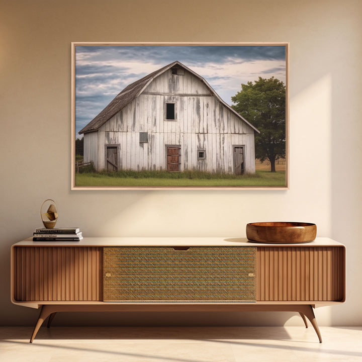 Rustic Farmhouse Wall Decor, White Barn Landscape Print, Farmhouse Living Room Decor, Farmhouse Kitchen Decor, Original Art, Old Barn Photo
