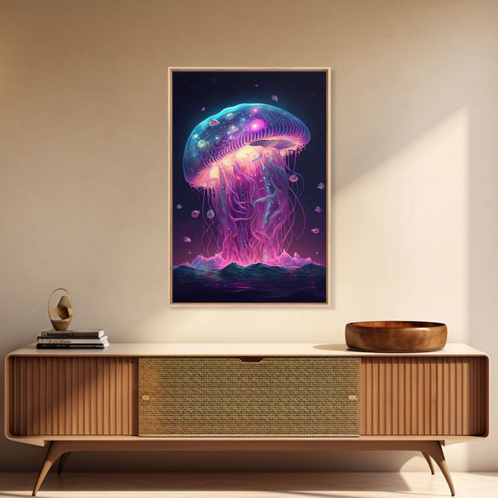 The Cosmic Jellyfish, Under The Sea Galaxy Art Mashup, Framed Canvas Print