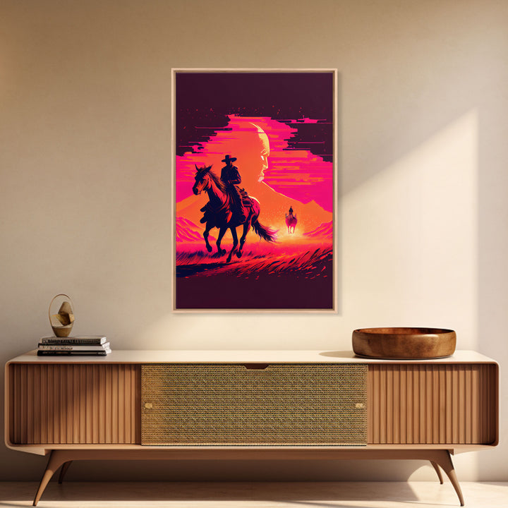 Vaporwave Cowboy Horse Desert Purple Man Fine Art Print, Wall Art Print, Wall Poster, Wall Décor