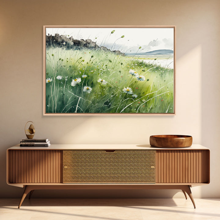 Modern Boho Wall Art, Wall Decoration, Beautiful field of wild flowers framed canvas print, Minimalist Farmhouse Decor