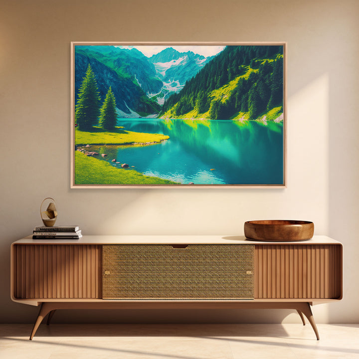 Calm and Serene Landscape Painting, Framed Canvas Print National Park Canvas Art, Framed wall decor, living room wall art, Pine Tree Lake