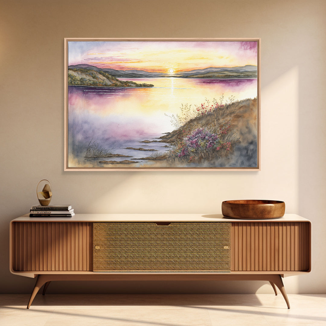 Flower Watercolor Painting, Beautiful thin brush stroke watercolor landscape, framed canvas print, living room art