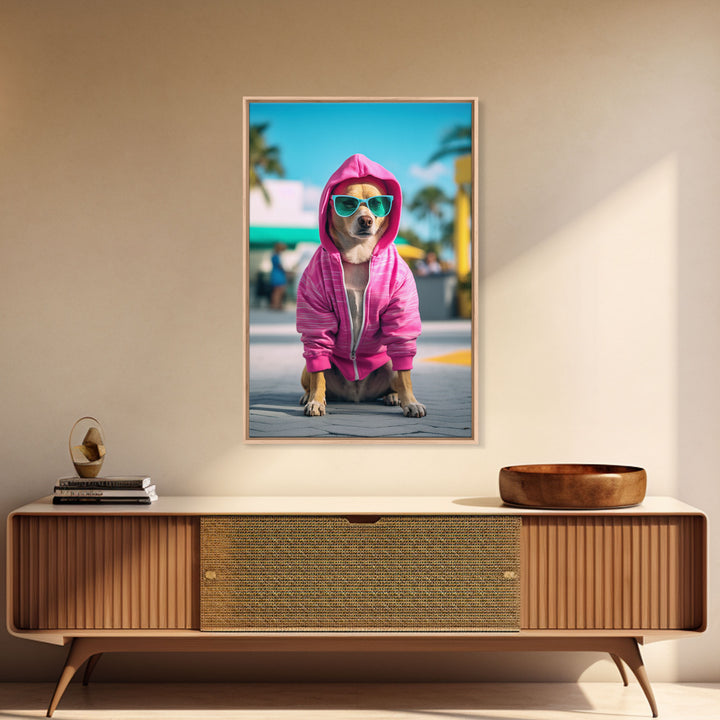 Chihuahua Wall Print, Copy of Dog Sunglasses, Pink Hoodie, Dog Wall Art, Funny Wall Art, Framed Wall Art, Framed Canvas, Wall Print