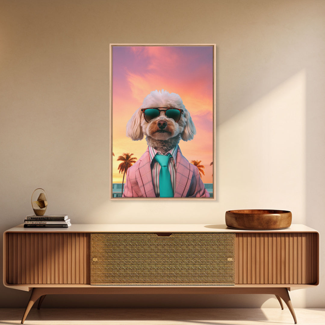 Poodle Wall Print, Dog Wall Art, Dog Sunglasses, Dog In Pink Suit, Funny Art, Framed Wall Art, Framed Canvas, Wall Print, Wall Canvas