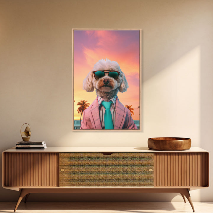 Poodle Wall Print, Dog Wall Art, Dog Sunglasses, Dog In Pink Suit, Funny Art, Framed Wall Art, Framed Canvas, Wall Print, Wall Canvas