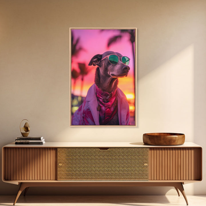 Greyhound Wall Print, Dog Wall Art, Dog Sunglasses, Dog In Pink Suit, Funny Art, Framed Wall Art, Framed Canvas, Wall Print, Wall Canvas