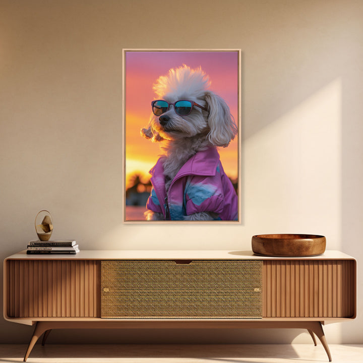 Shih Tzu Wall Print, Dog Wall Art, Dog Sunglasses, Dog In Pink Tracksuit, Funny Art, Framed Wall Art, Framed Canvas, Wall Print, Wall Canvas