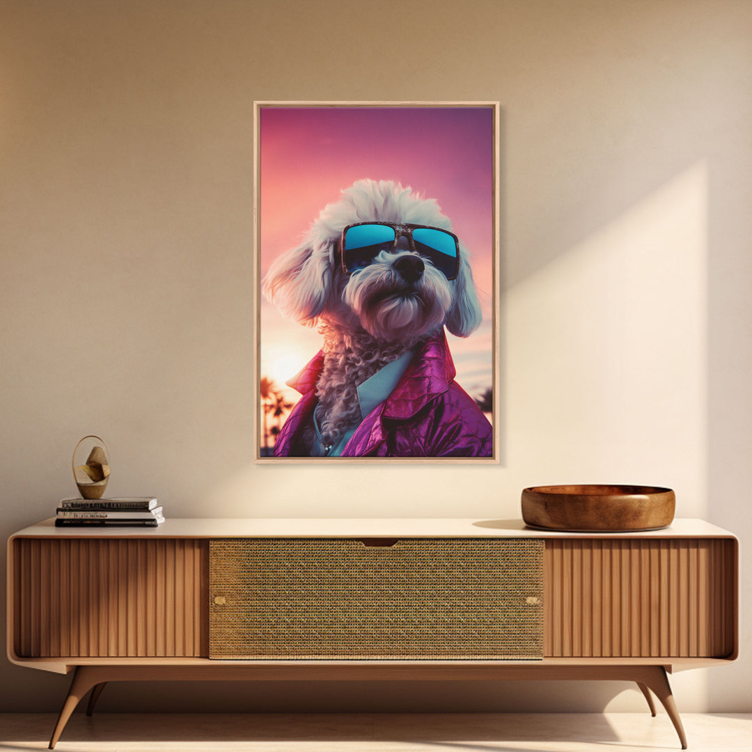 Poodle Wall Print, Dog Wall Art, Dog Sunglasses, Dog In Pink Suit, Funny Art, Framed Wall Art, Framed Canvas, Wall Print, Wall Canvas