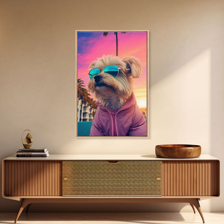 Shih Tzu Wall Print, Dog Print, Dog Sunglasses, Dog In Pink Jacket, Funny Art, Framed Wall Art, Framed Canvas, Wall Print, Wall Canvas