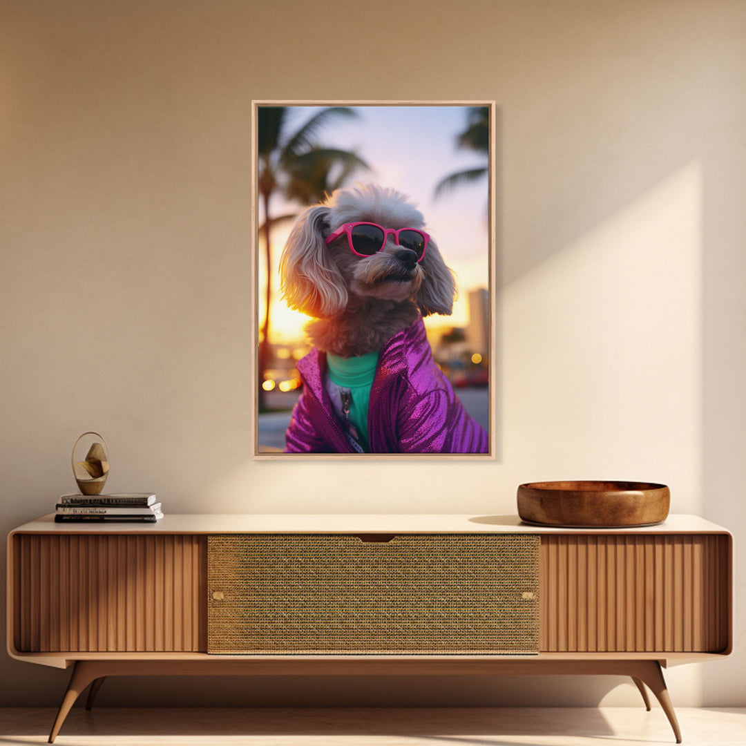 Poodle In Sunglasses Pink Tracksuit Wall Print, Dog Portrait, Dog Art Print, Framed Wall Art, Framed Canvas, Wall Print, Wall Canvas