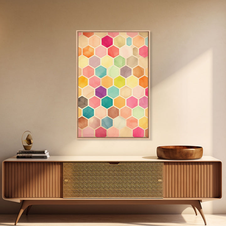 Hexagon Art, Mid Century Art Print, Framed Modern Art, Geometric Art, Mid Century Modern Wall Art, Colorful Art, MCM Style Canvas Art