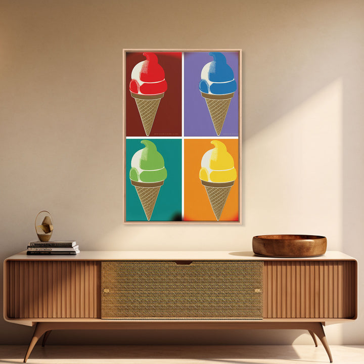 Warhol Style Sherbet, Framed Canvas Print, Ice Cream Shop Art, Sherbert, art deco pop art retro style wall art