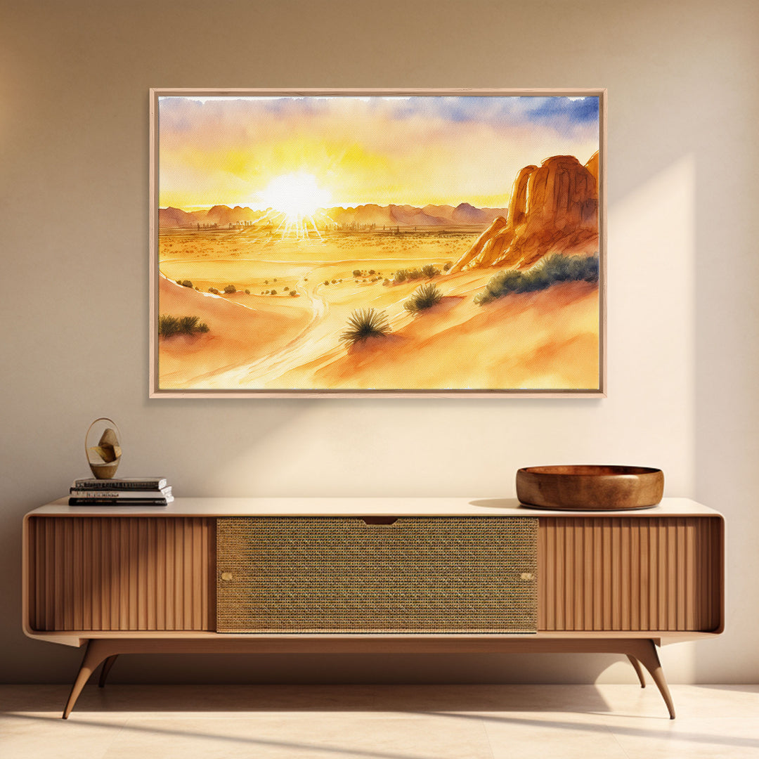 Watercolor Arizona Desert Landscape, Framed Canvas Print, Original Painting Print, Huge Living Room Wall Art, Southwest Western Decor