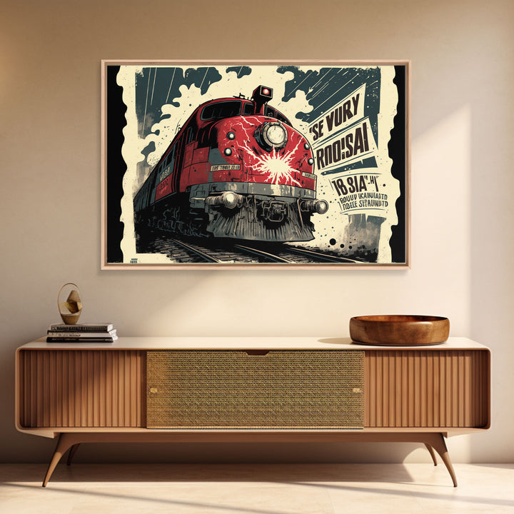 Fictional Soviet Propaganda Train Poster, Framed Canvas Print, Large Wall Art, USSR Art