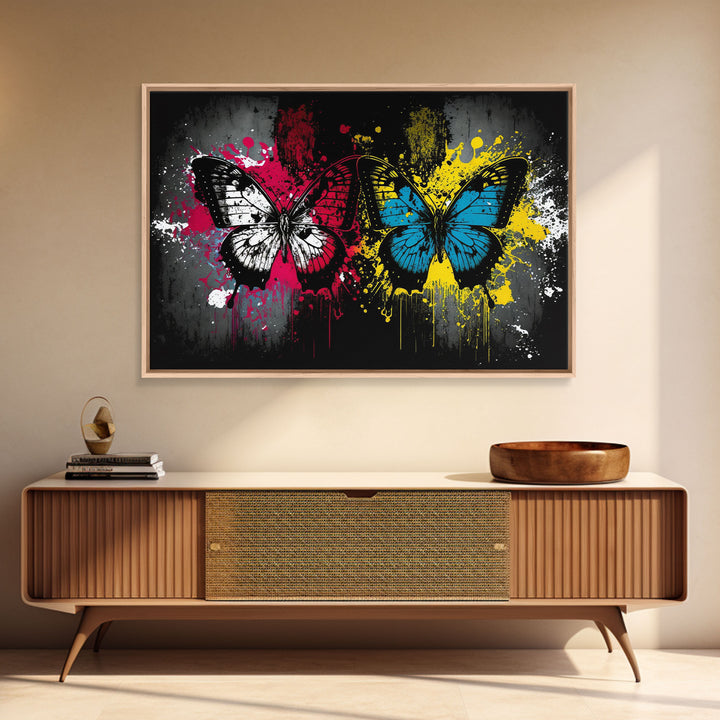 Graffiti Butterfly Punk Art, Street Art, Framed Canvas Print, Huge Wall Art, Contemporary Alternative Art
