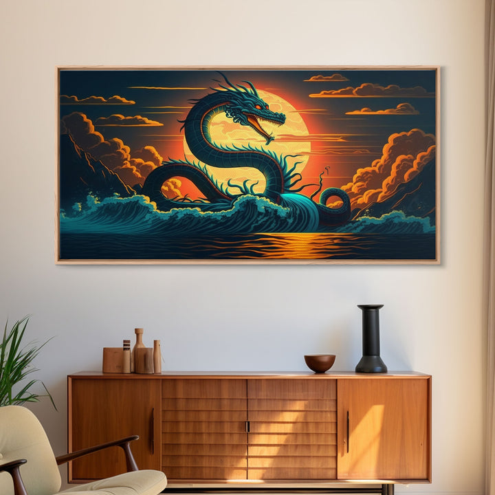 Jormungandr The Sea Serpent, Pop Art, Framed Canvas Print, Fantasy Art, Norse Mythology, Nordic / Viking Wall Art