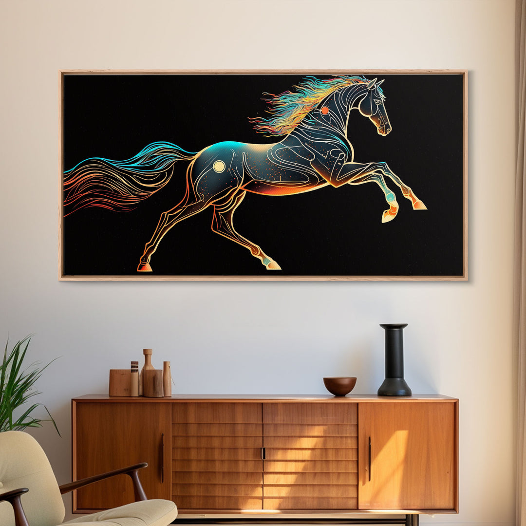 Steampunk Horse Automaton, Pop Art, Framed Canvas Print, Unique Wall Art, Living Room Decor, Huge Oversize Retro Style Art