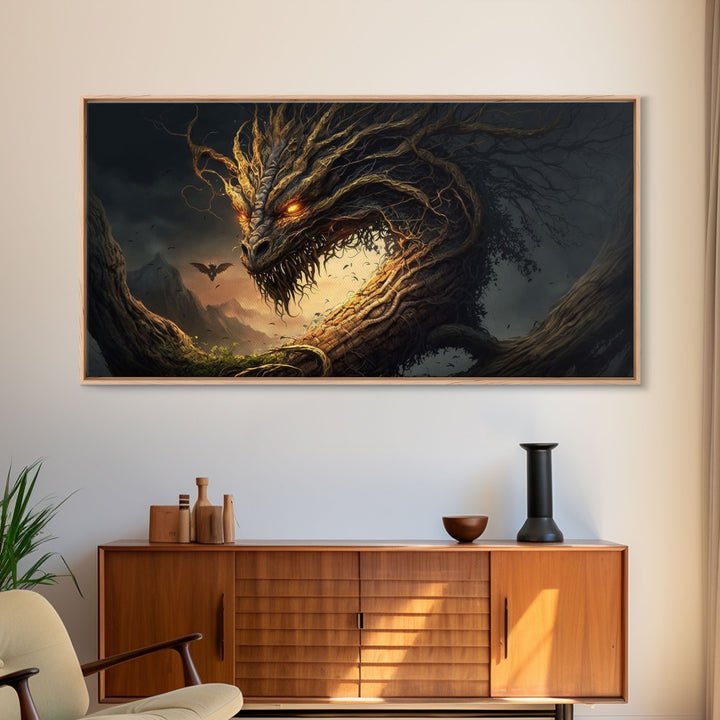 Forest Dragon Nidhogg, Norse Mythology, Framed Canvas Print, Fantasy Dragon Art, Fantasy Decor
