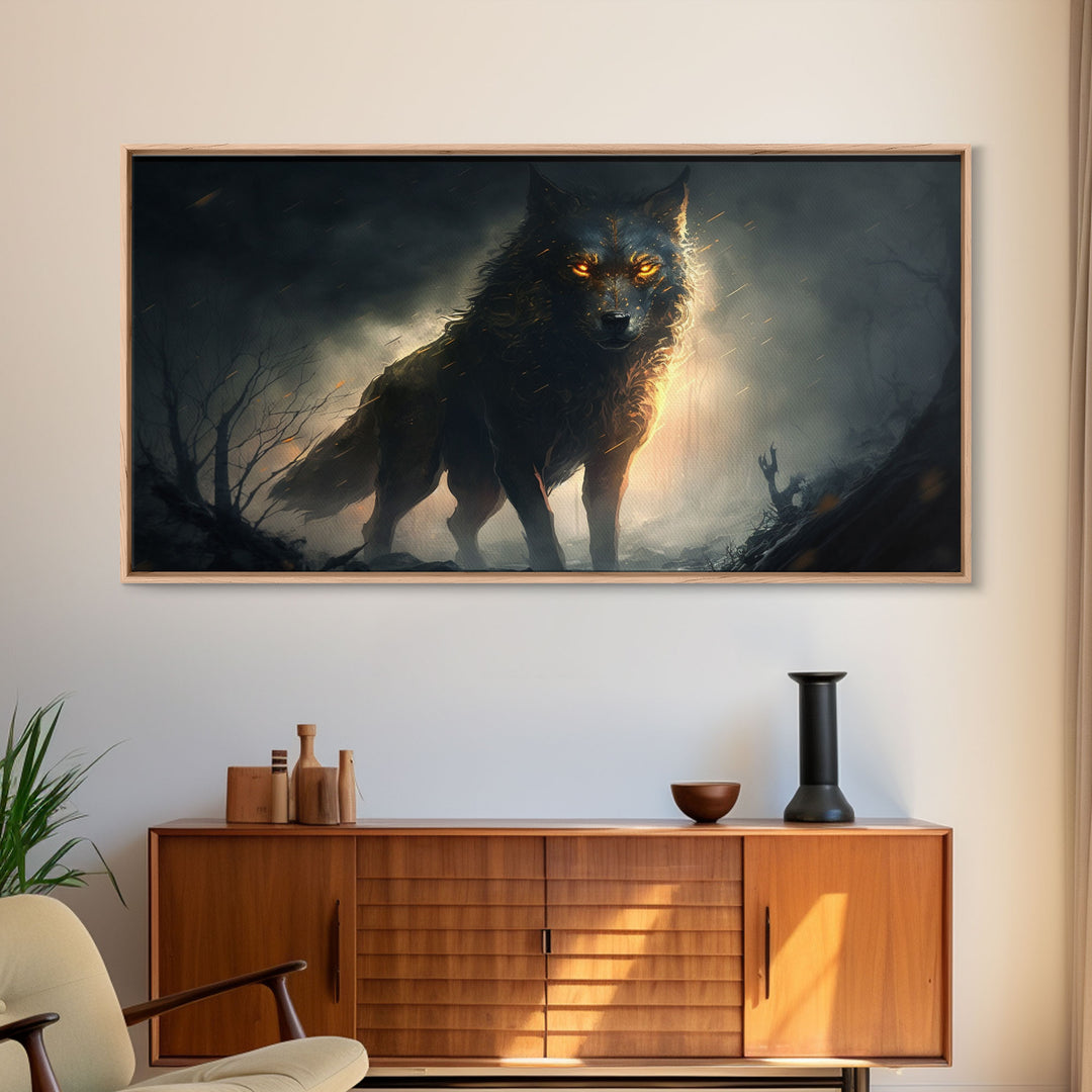 The Great Wolf Fenrir, Framed Canvas Print, Norse Mythology, Fantasy Art