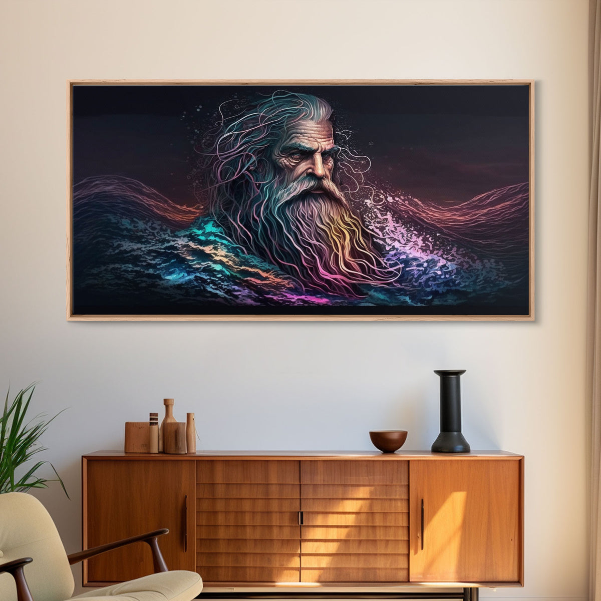 Aegir, God Of The Sea, Framed Canvas Print, Norse Mythology, Norse Art, Living Room Wall Art