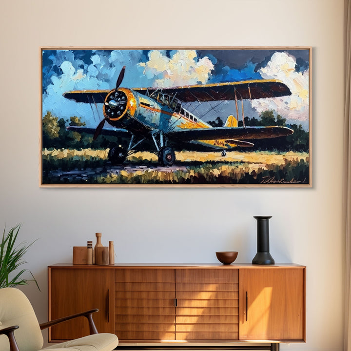 Aeroplane Art, Antique Airplane Painting Canvas Print, Framed Canvas Art, Above Sofa Art, Gift for RC Plane Pilot, Airplane Art