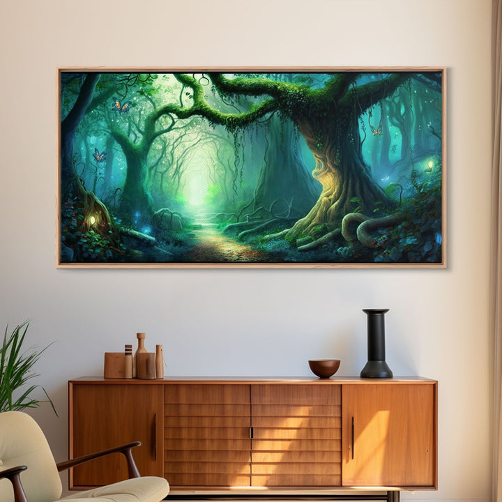 Beautiful magical fairy forest, Framed canvas print, Fantasy forest wall art Enchanted forest, Fantasy Home Decor