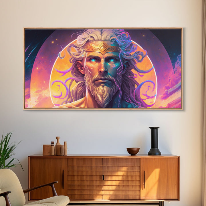 Norse God Freyr, Framed Canvas Print, Vaporwave Style Norse Mythology Art, Retro Vibes