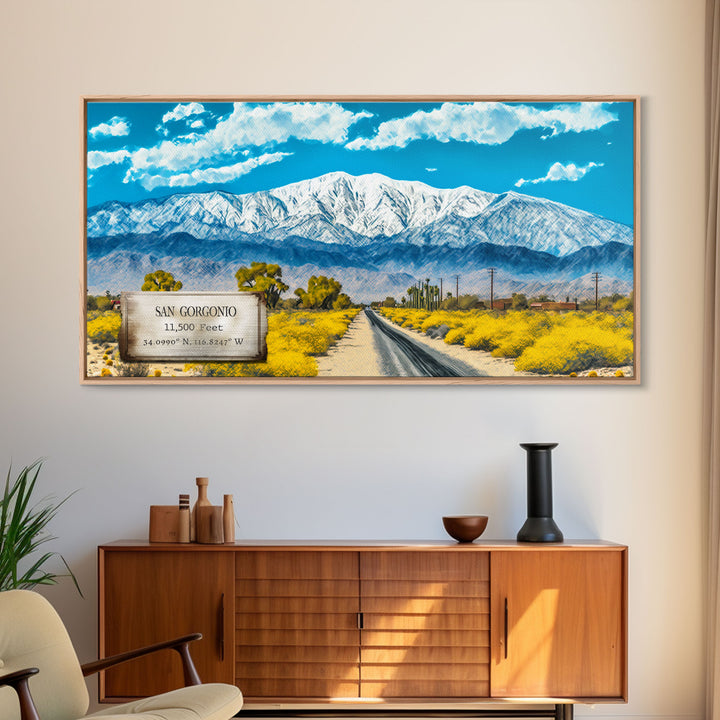 San Gorgonio Mountain, Travel Poster Wall Art, Framed Canvas Print, American Mountains, Mountain Landscape Painting, Mountains of California
