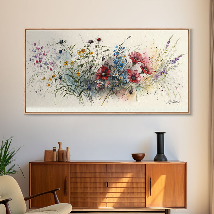 Beautiful Wildflowers, Wild Flower Art, Watercolor Floral Framed Canvas Print, Wall Art, Rustic Farmhouse Decor, Classic Art, Mother's Day
