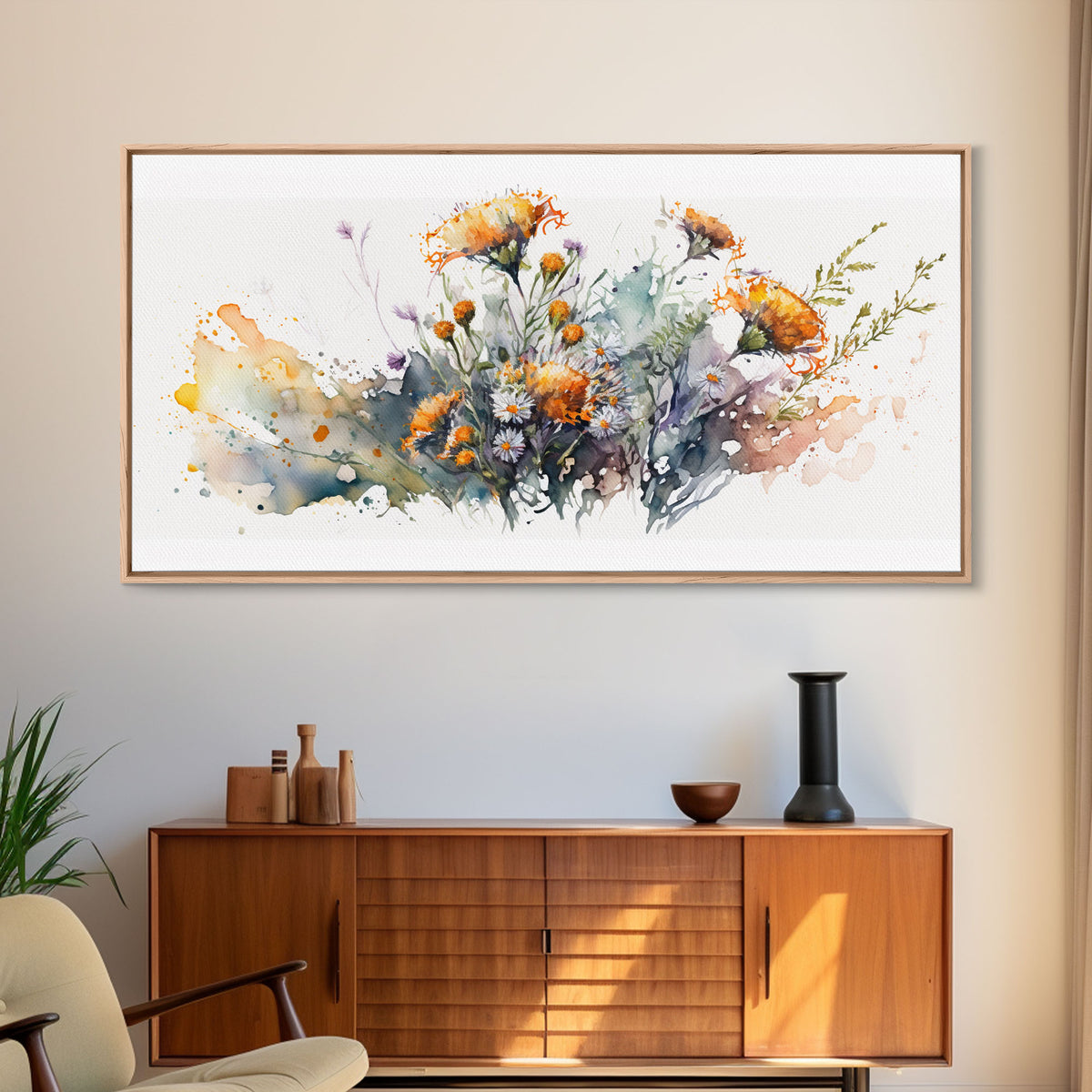 Rustic Farmhouse Decor, Framed Canvas Print, Floral Watercolor Painting, Flower Art, Flower Painting, Entry Room Painting, Gift For Mom