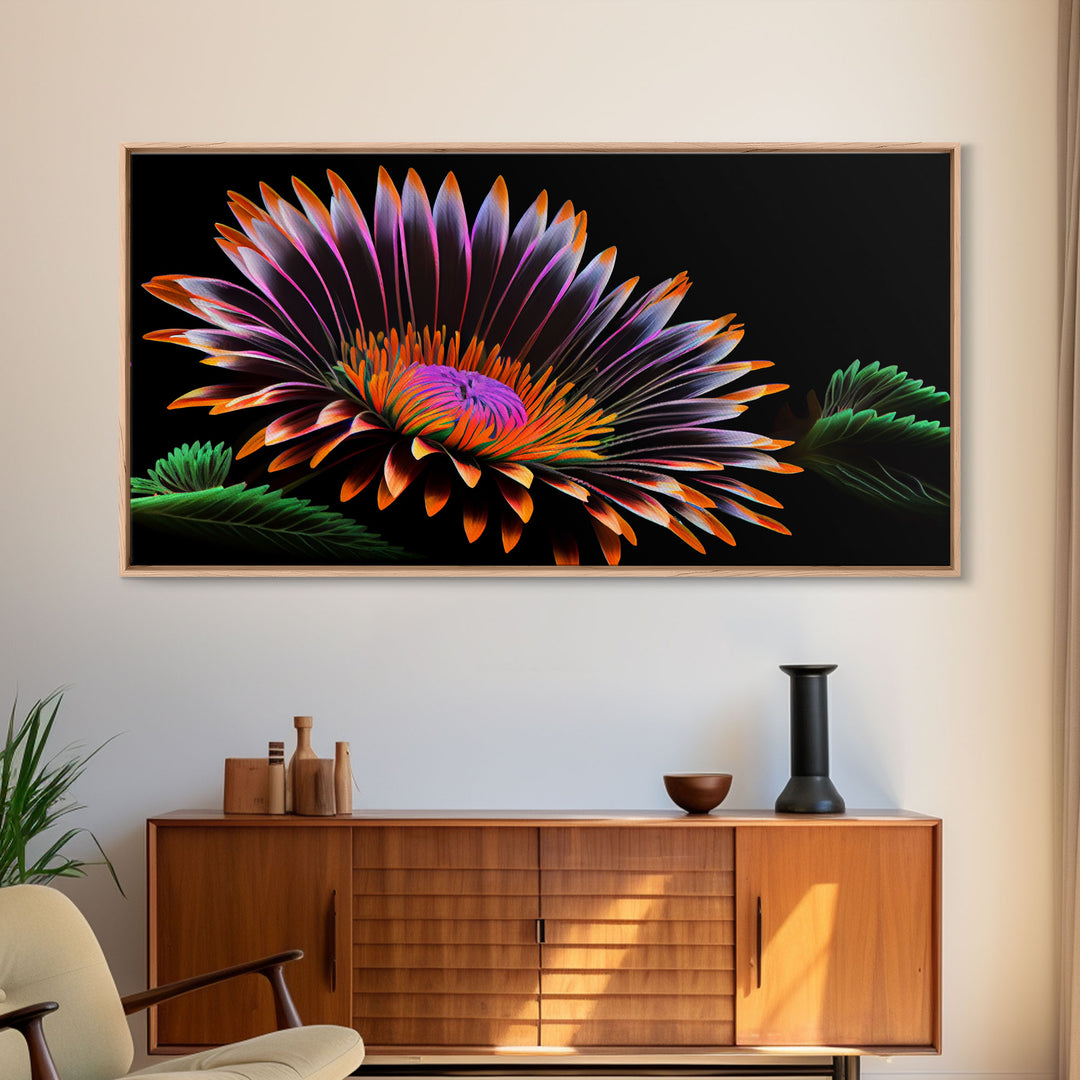 Neon Flowers Wall Art, Framed Canvas Print, Original Flower Painting, Mother's Day Gift, Floral Decor, Black Background Flower Art