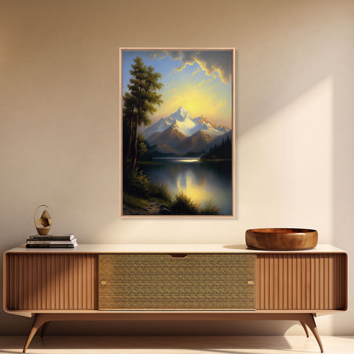 Mountain With Lines Canvas Print, Canvas and Wood Wall Art Decor Canvas Nursery Sign Picture Living Room, Framed Wall Art