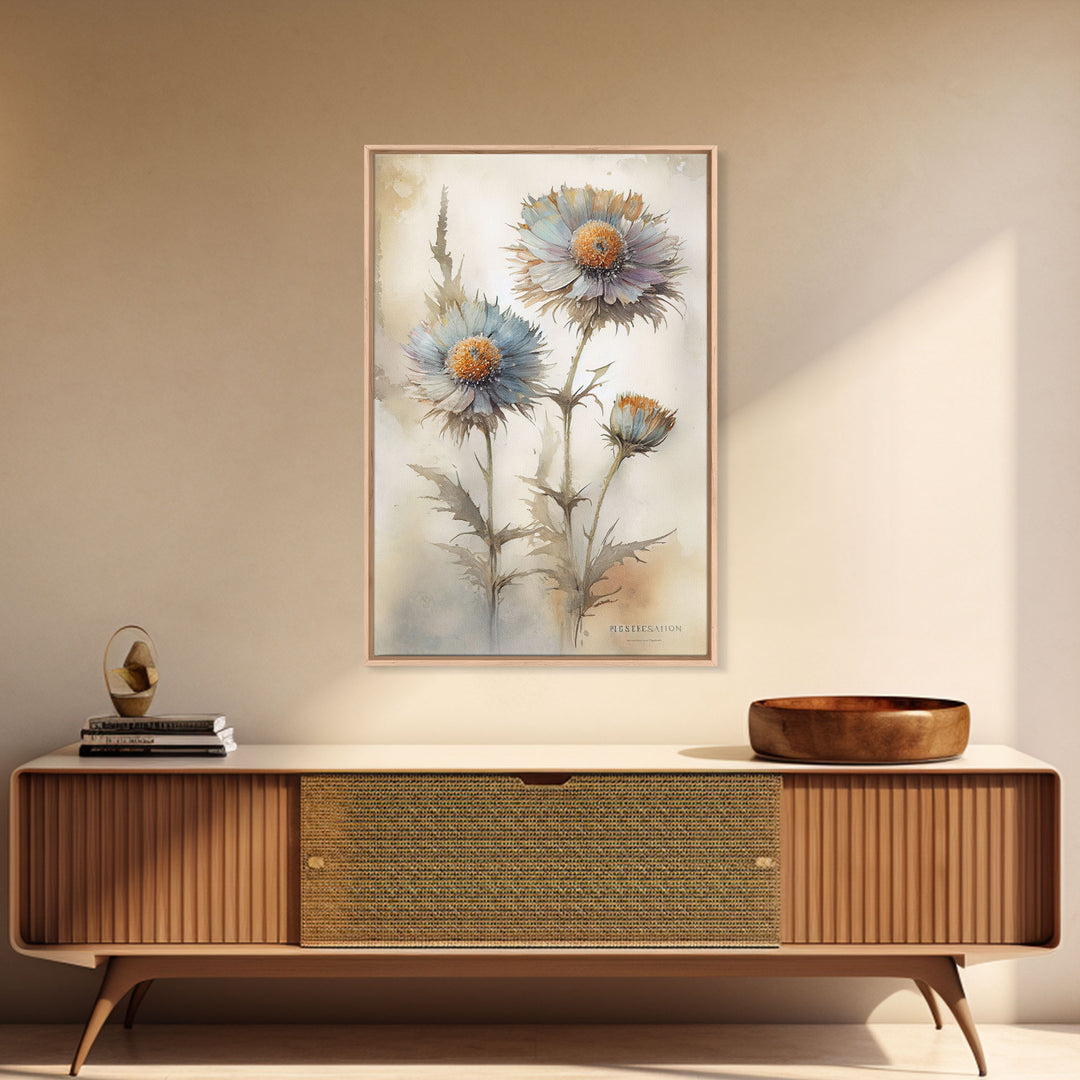 Vintage Style Dandelion Framed Canvas Art, Vintage Floral Print, Vintage White Roses Painting, Still Life Botanical Farmhouse print, Flowers