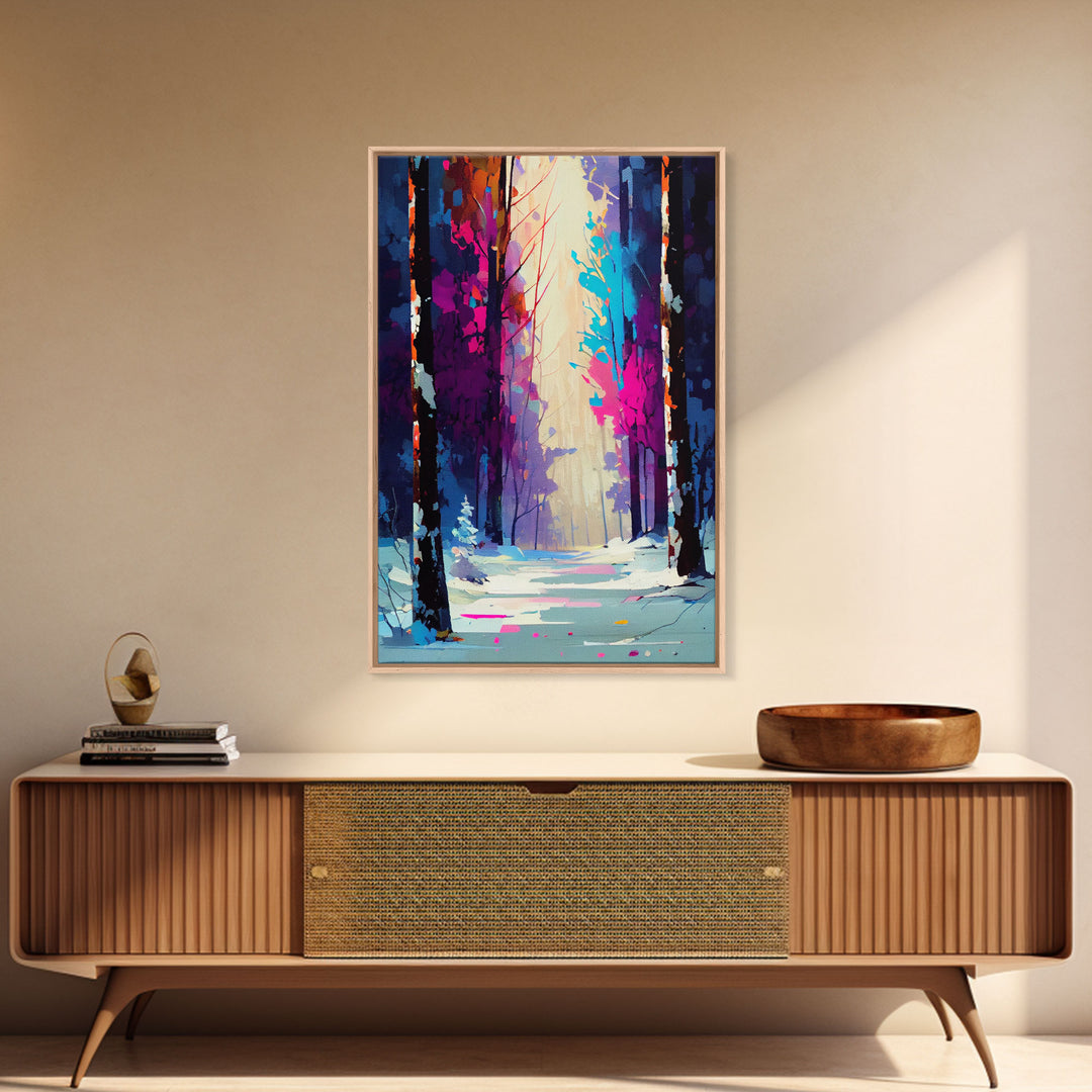 Pop Art Winter Scene, Framed Canvas Print, Landscape Painting, Framed Art, Graffiti Art, Calming Landscape Painting