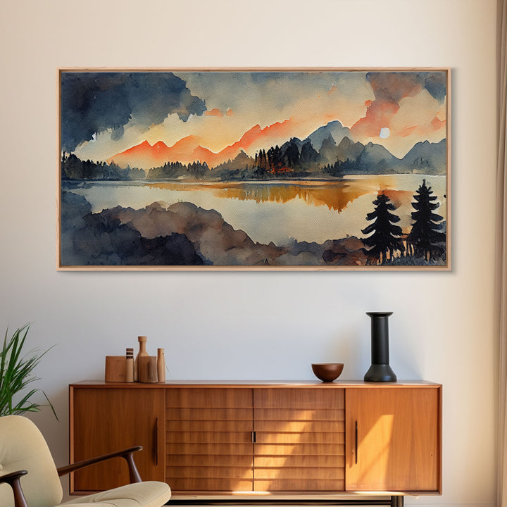 Watercolor painting of a forest fire, canvas print, landscape art