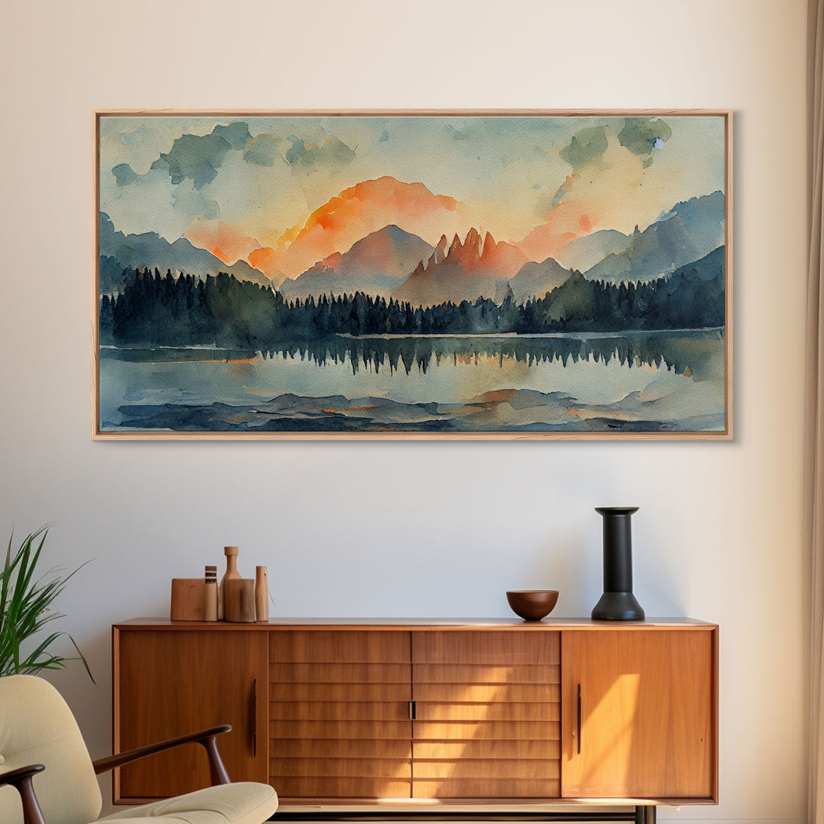 Watercolor painting of a forest fire, canvas print, landscape art, cool living room art, depressing art