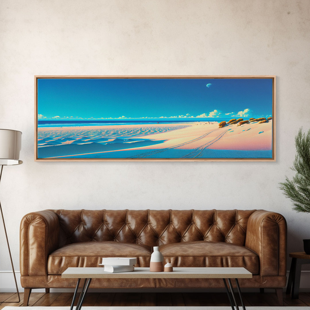 Vintage Coastal Seaside Painting PRINT | Beach House Wall Art Decor | Panoramic Canvas Print |  Extra Large Art | Beach House Art