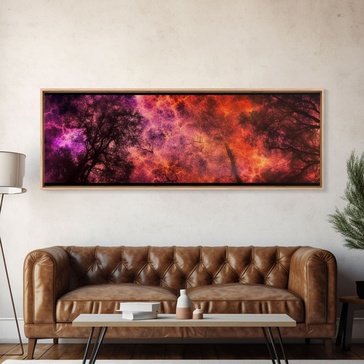 Forest Fire Canvas Art,  Fire Canvas Art,  Large Canvas Print, Woods On Fire Art Print, Purple Forest Art, Panoramic, Wall Art, Canvas Print