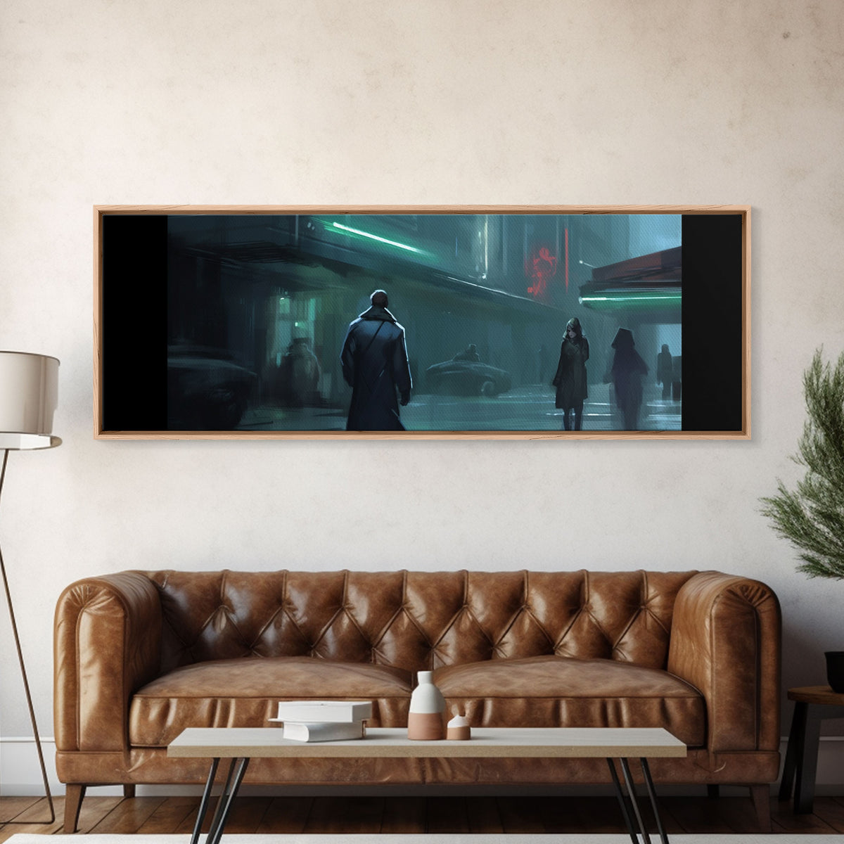 City Canvas Art Print, City Art, Dark Night Street Art, Urban Art, Neon Lights In City, Large Urban Art, Panoramic, Wall Art, Canvas Print