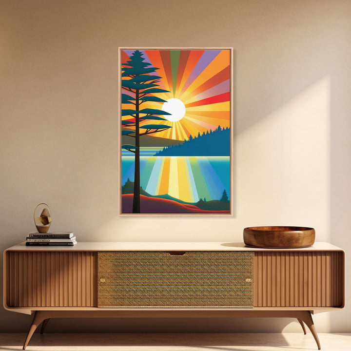 Scandinavian Inspired Pop Art, Minimalist MCM Wall Art, Framed Canvas Print, Pacific Northwest Pop Art Original Painting