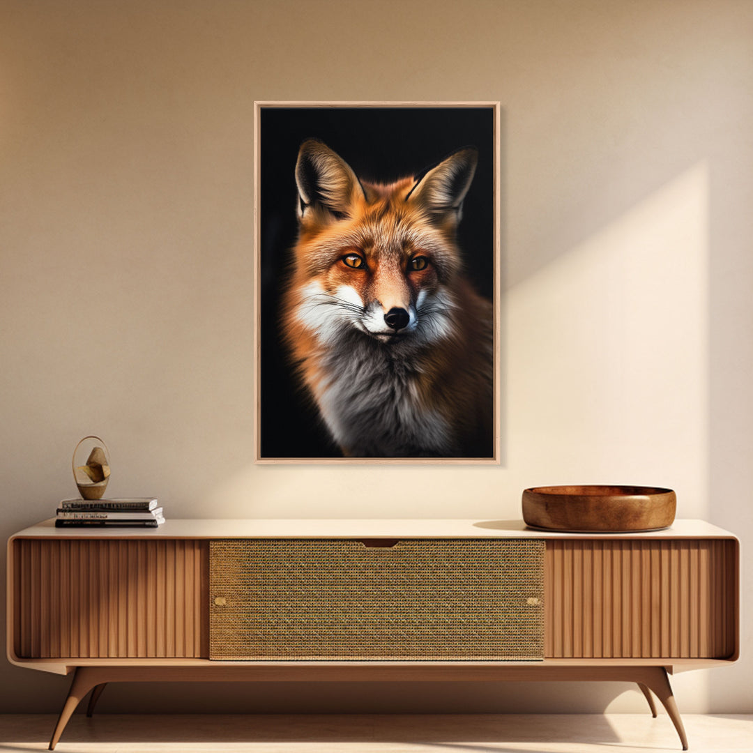 Portrait of a Red Fox, Framed Canvas Print, Framed Wall Art, Fox Photography, Wild Life Art