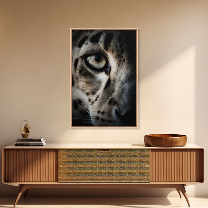 Snow Leopard Photography Art, Framed Canvas Print, Predator Art, Big Cat Art