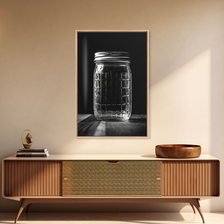 Mason Jar Wall Art, Jar Art Print, Black And White Art, Minimalist Art, Wall Decor, Canvas Art, Wall Art, Framed Canvas Wall Decor