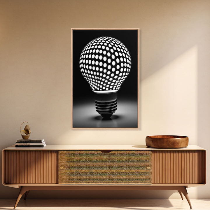 Dotted Light Bulb Wall Decor, Black And White Art, Dotted Art, Minimalist Print, Wall Decor, Canvas Print, Wall Art, Framed Canvas