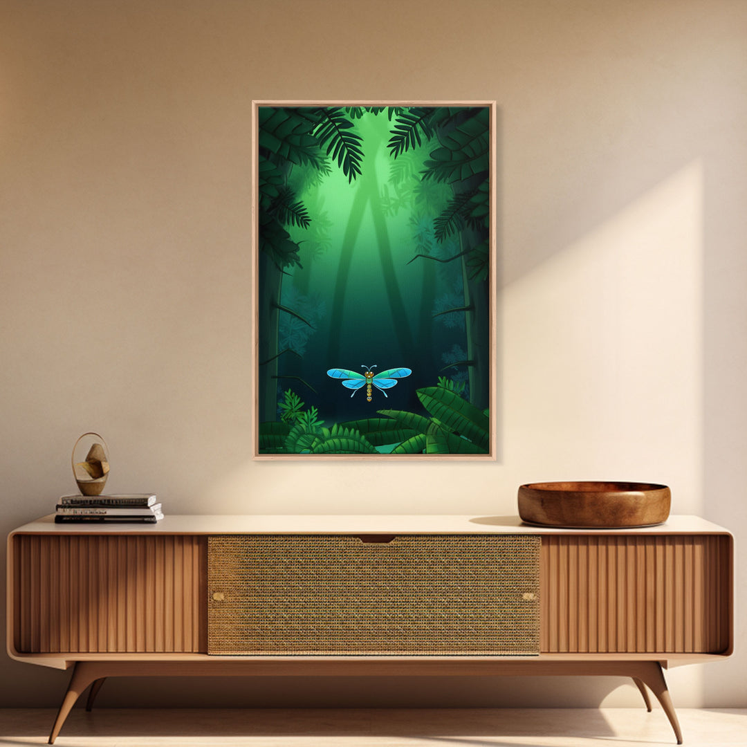Dragonfly Wall Art, Nature Wall Decor, Woods, Trees, Green Art, Minimalist Print, Wall Decor, Canvas Print, Wall Art, Framed Canvas