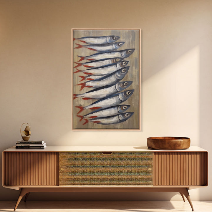 Fish Wall Art, Sardines Painting, Food Wall Decor, Kitchen Wall Art, Minimalist Wall Art, Wall Decor, Canvas Print, Wall Art, Framed Canvas