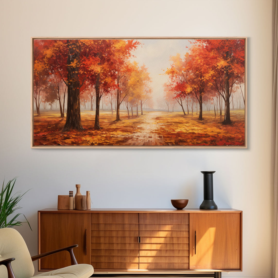 Fall Decor, Beautiful Forest In Early Autumn, Landscape Framed Canvas Print Painting, Wall Art, Wall Decor, Autumn Decor, Farmhouse Decor